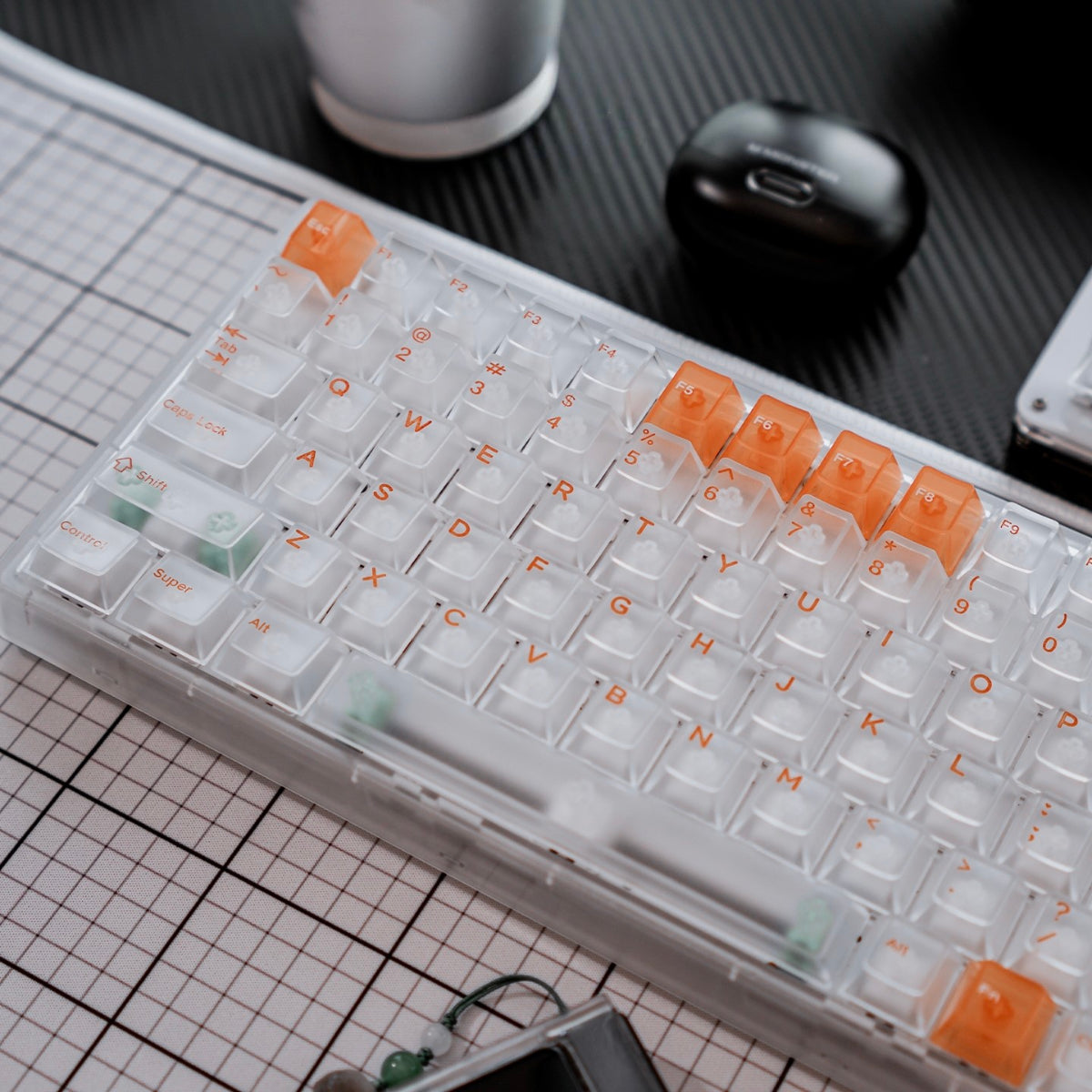 White & Orange Frosted Transparent - ISO/ANSI Keycap Set - Cherry Profile