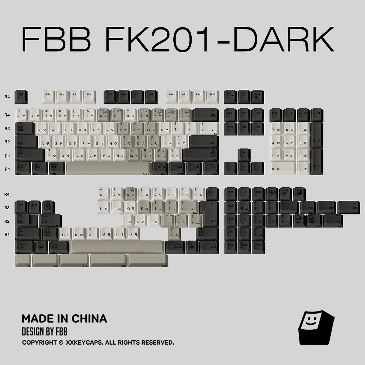 FK201 Retro Style PBT ANSI/ISO Keycap Set Japanese Katakana N9 9009