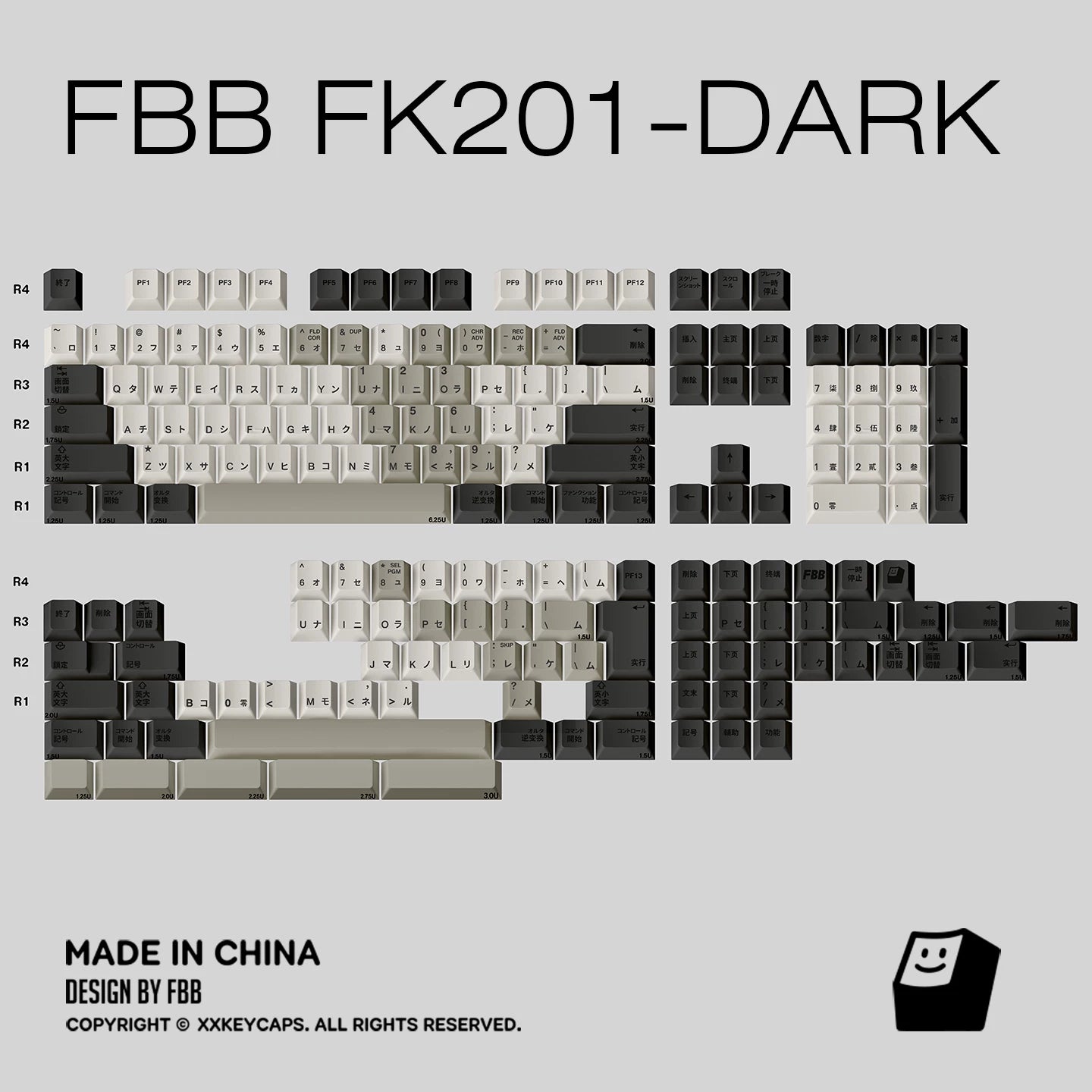 FBB - FK201 Retro Style PBT ANSI/ISO Keycap Set – Japanese Katakana N9 9009