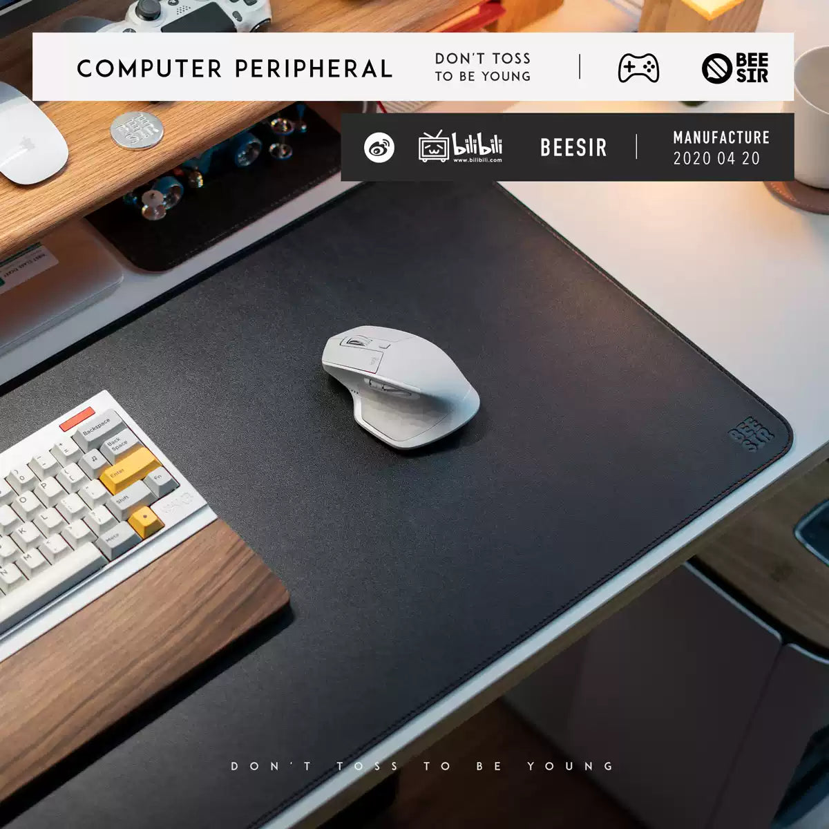 BEESIR - Solid Color Leather-Textured Office Desk Pad