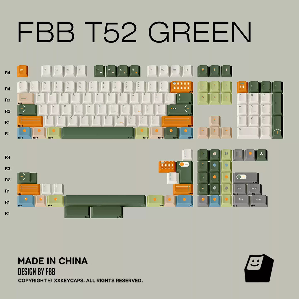 T52 Green Designer Minimalist PBT ANSI/ISO Keycap Set