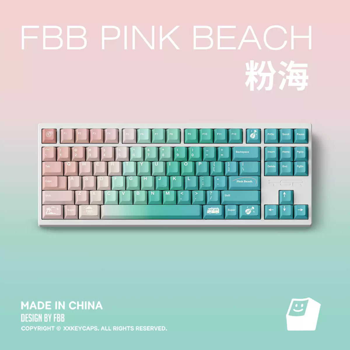 FBB – Pink Ocean PBT-Tastenkappen-Set mit fünfseitigem ANSI/ISO-Profil