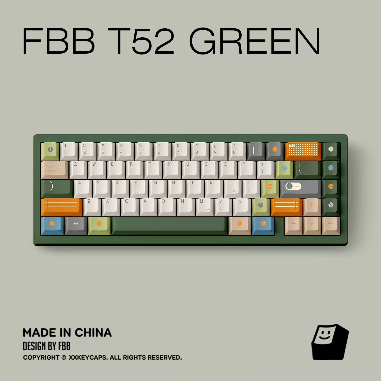 FBB - T52 Green Designer Minimalist PBT ANSI/ISO Keycap Set