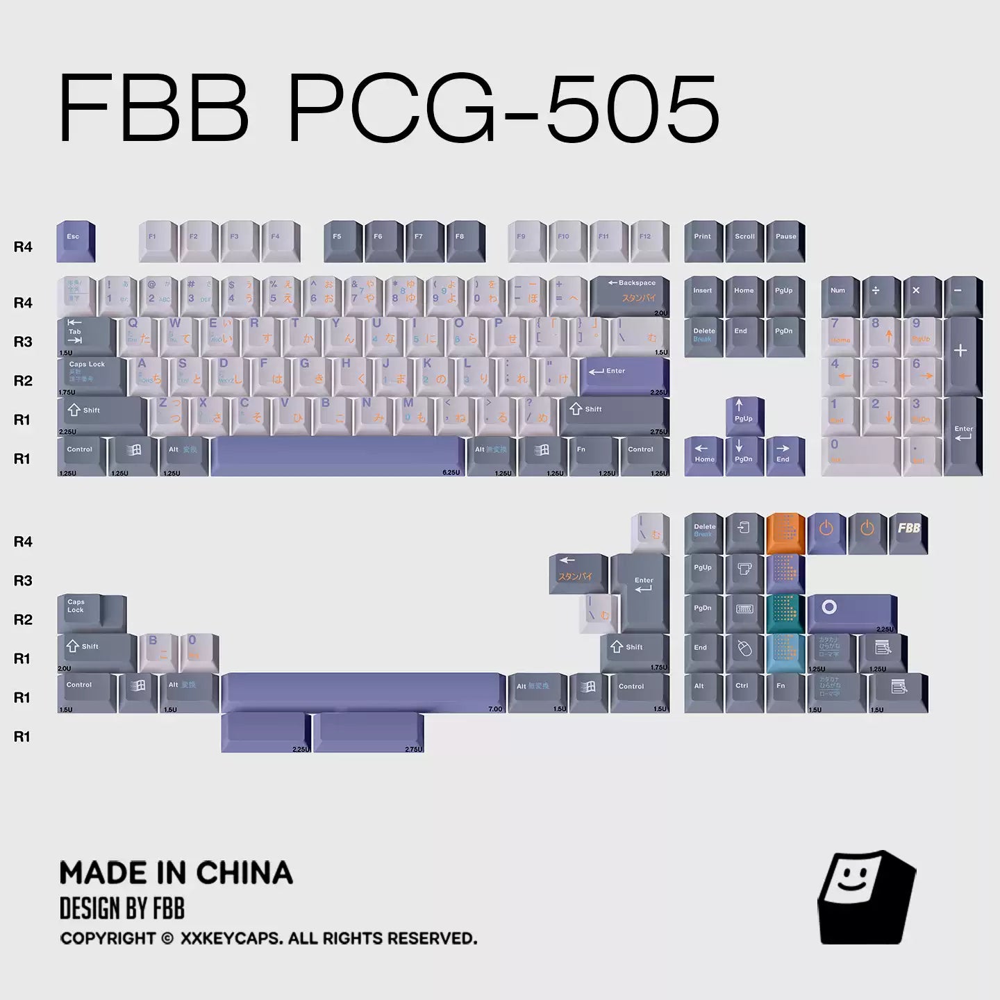 FBB - Juego de teclas PBT PGC 505 Retro Lavanda - ANSI/ISO de 140 teclas