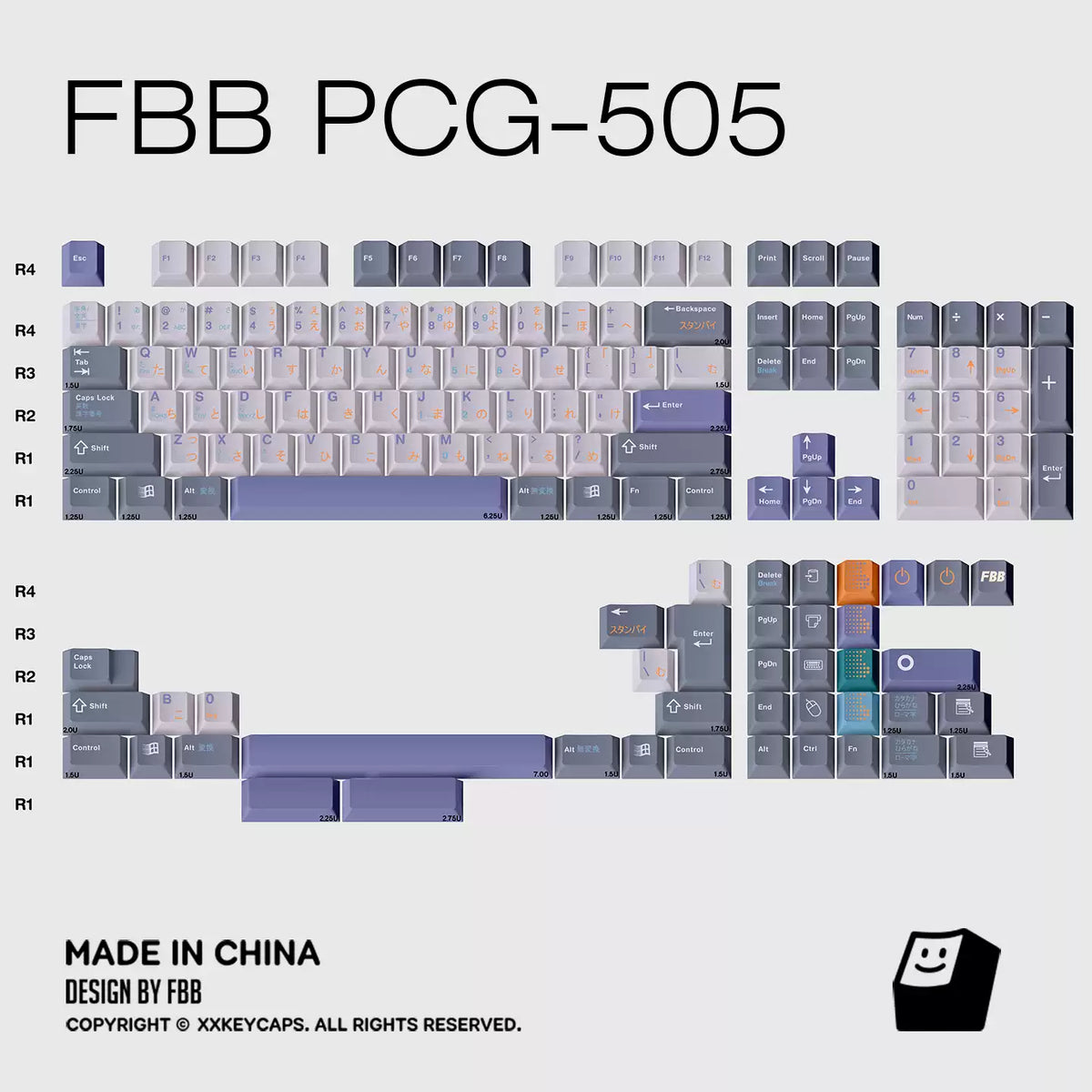 FBB – PGC 505 Retro Lavender PBT-Tastenkappen-Set – 140 Tasten ANSI/ISO