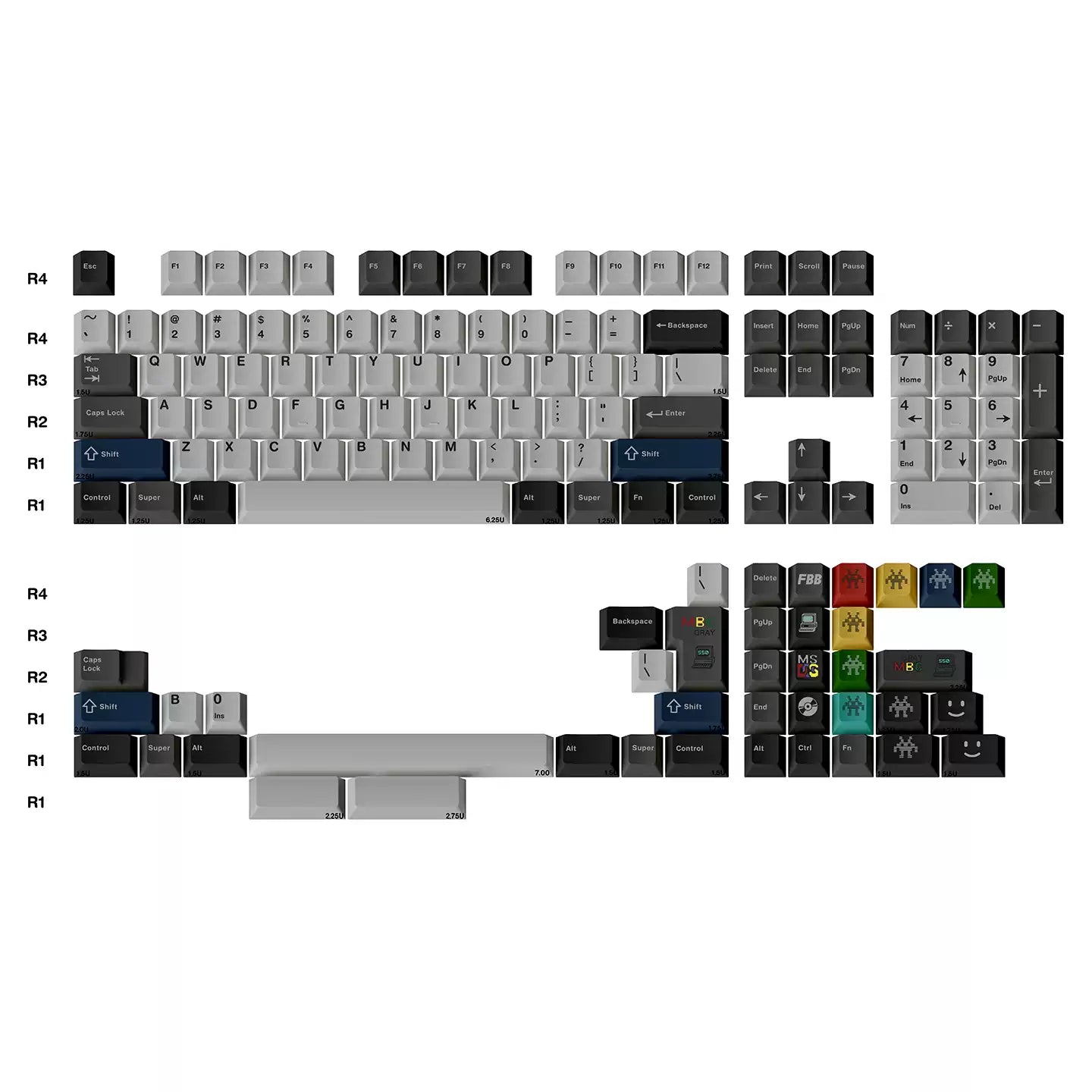 FBB -  550 Gray Retro PBT Keycap Set 145-Key - ANSI/ISO