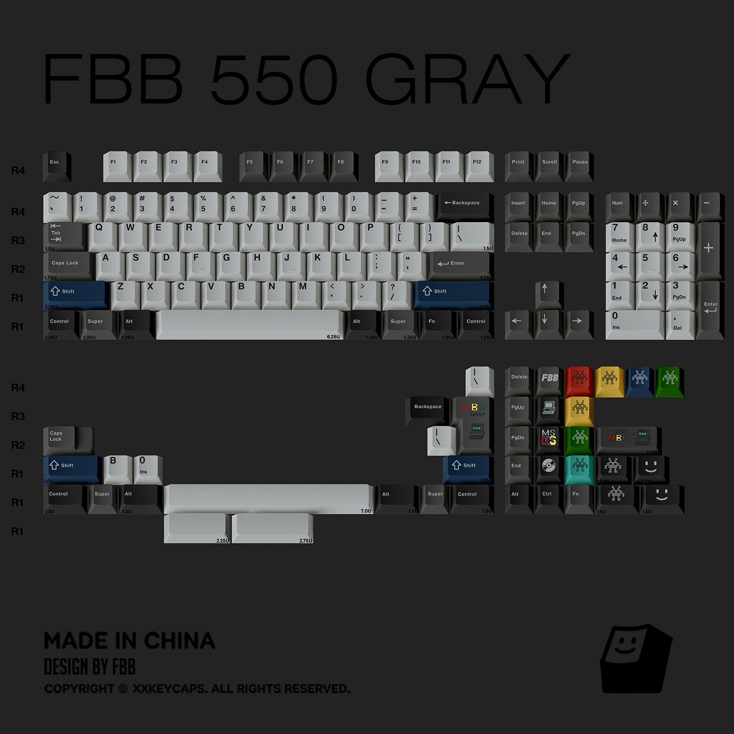 FBB -  550 Gray Retro PBT Keycap Set 145-Key - ANSI/ISO