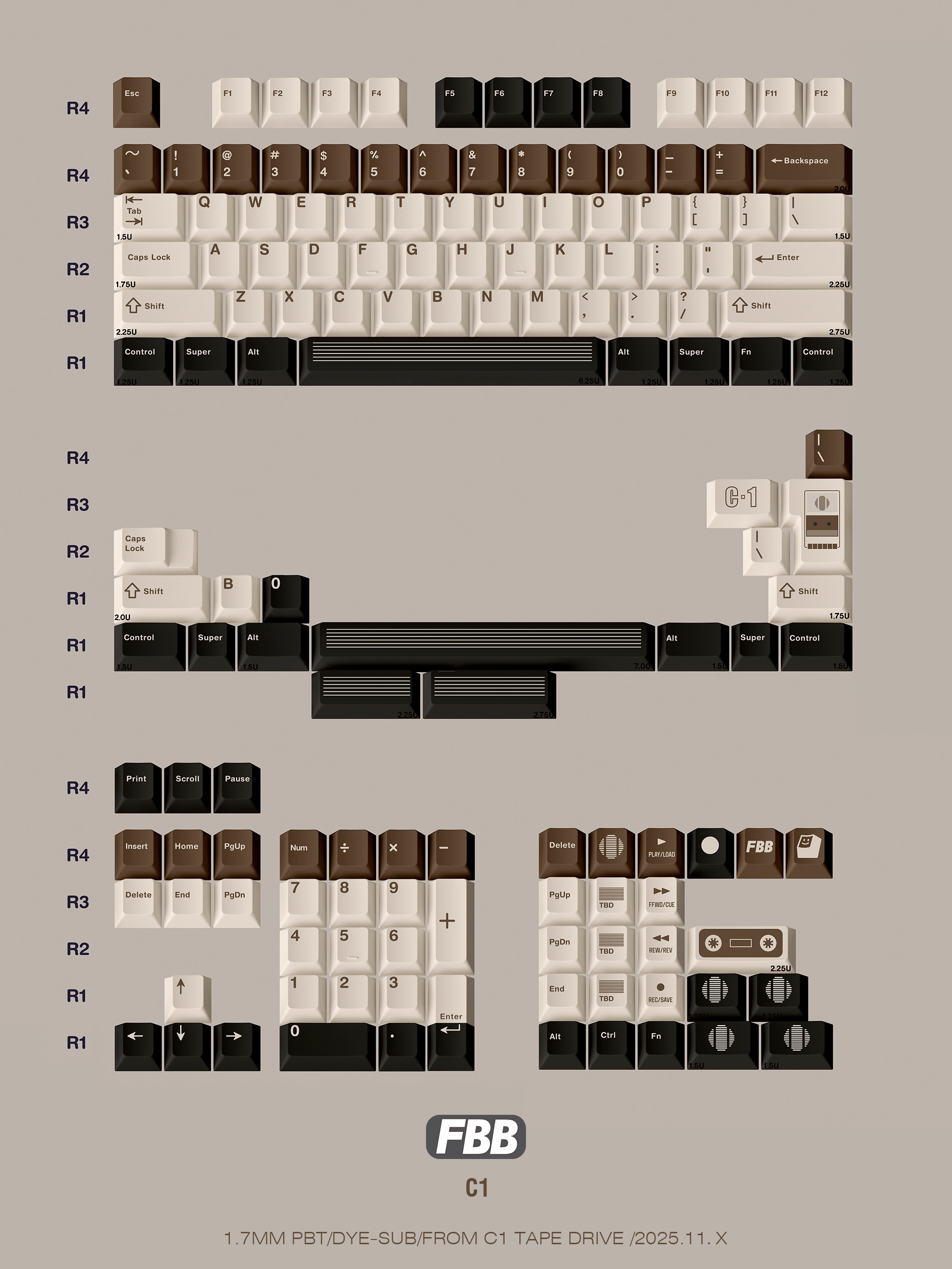 FBB - C1 Retro Tape Coffee Brown Original Keycap Set