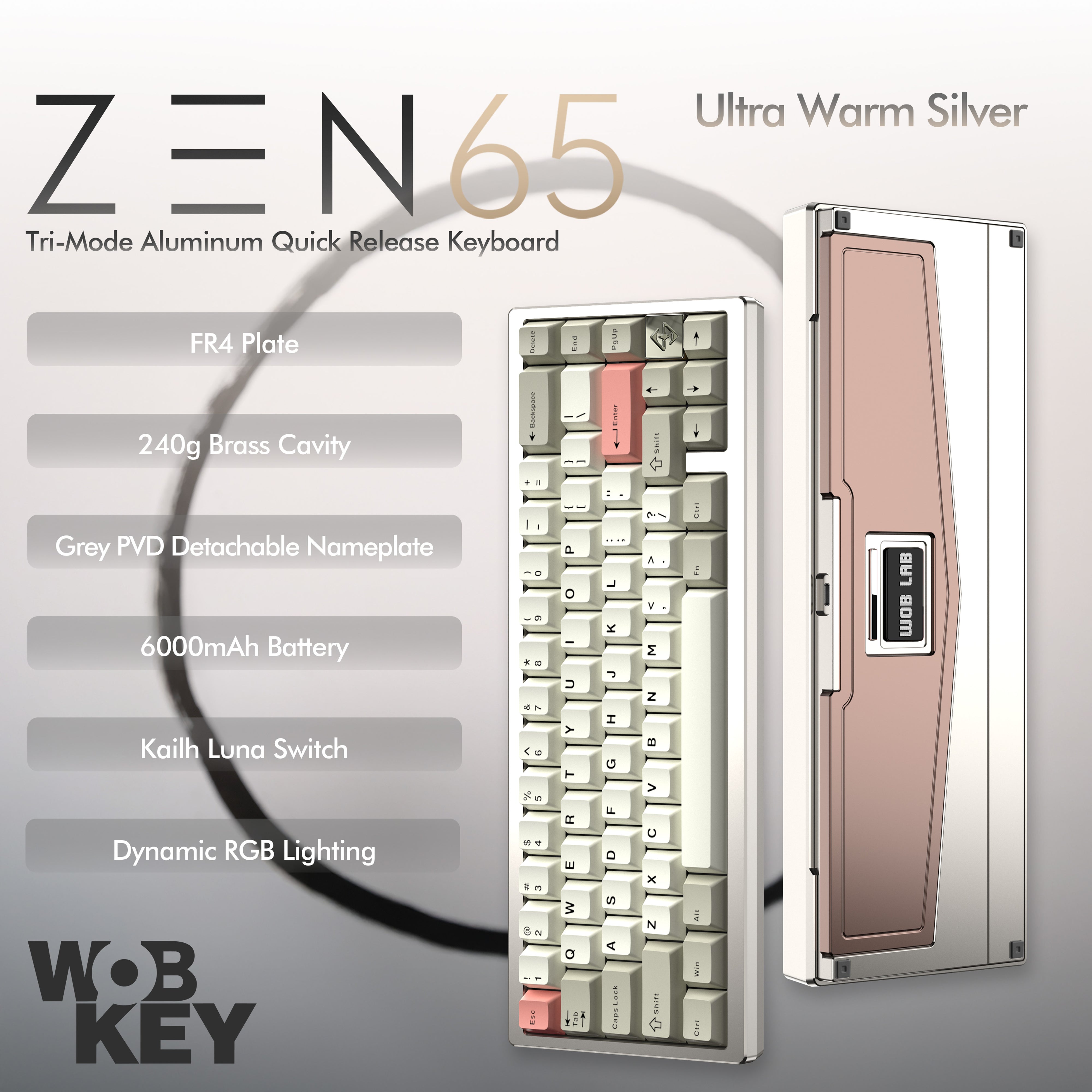 Wobkey - ZEN 65 Quick-Release Tri-Mode Mechanical Keyboard