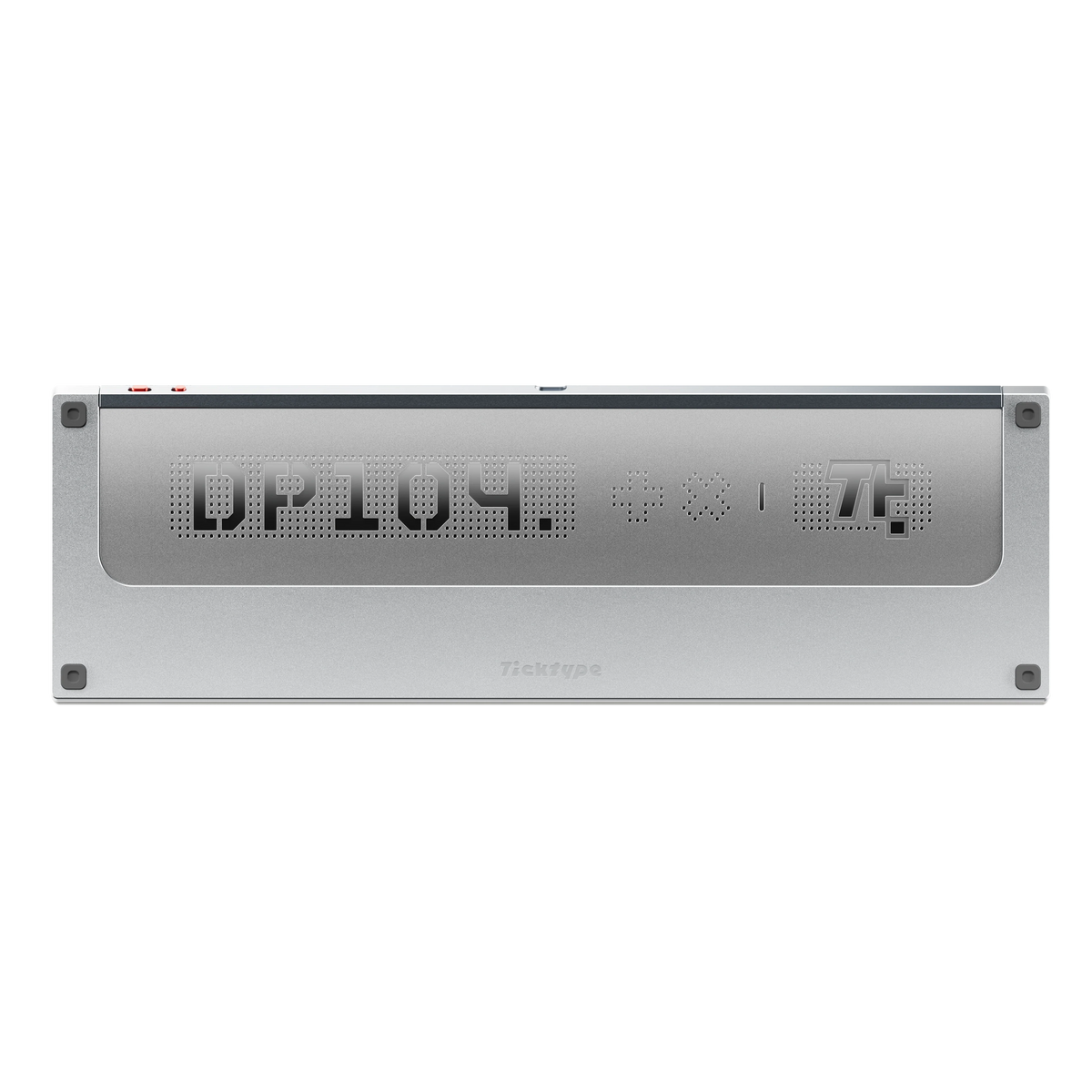 Ticktype DP104 Mecha Grey keyboard bottom case with perforated DP104 logo and rubber feet