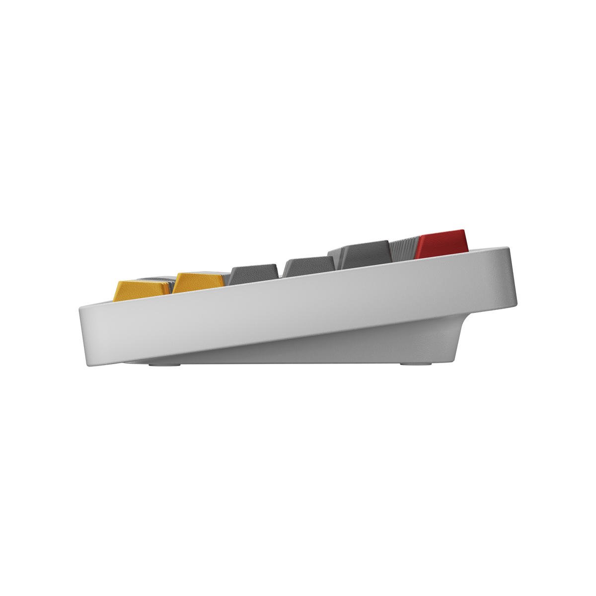 Bottom view of Evo75 wireless mechanical keyboard in Eclipse Grey colour, showing Evo75 logo window and USB-C port