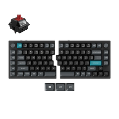 KeychronQ11 Ultra split mechanical keyboard in black with blue accents, rotary knobs, and Silk POM switch.