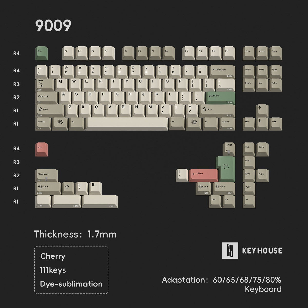 Keyhouse - Teclas PBT Retro de Sublimación de Tinte 9009