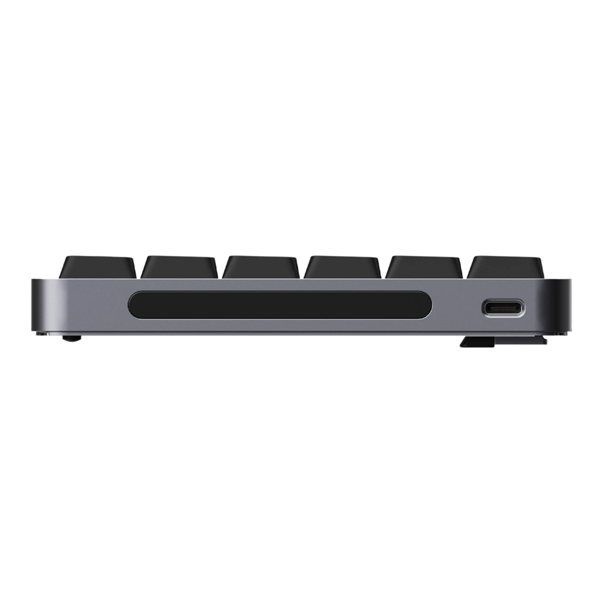 Lofree Flow 2 84 Space Gray low-profile 75% mechanical keyboard side profile view showing low-profile height and USB-C port