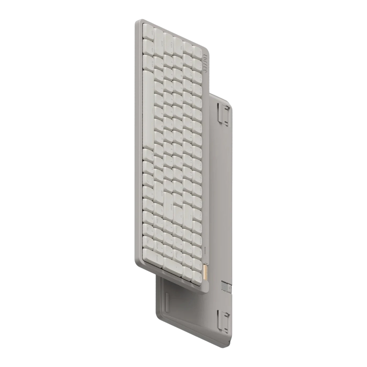 Lofree Flow Lite100 marble grey low-profile mechanical keyboard front and back view showing flip-out feet and USB-C port #colour_marble
