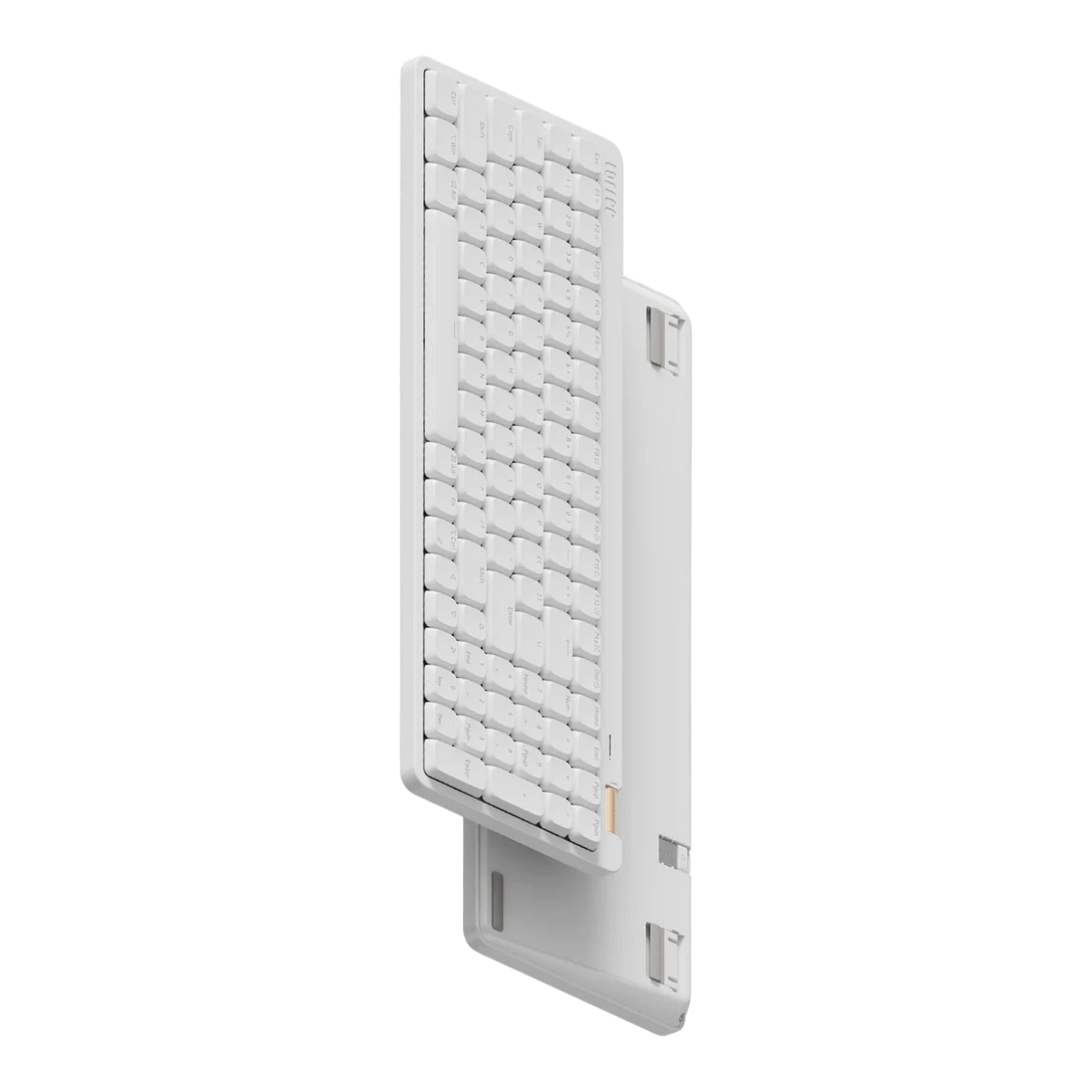 Lofree Flow Lite100 off-white low-profile mechanical keyboard front and back view showing flip-out feet and USB-C port