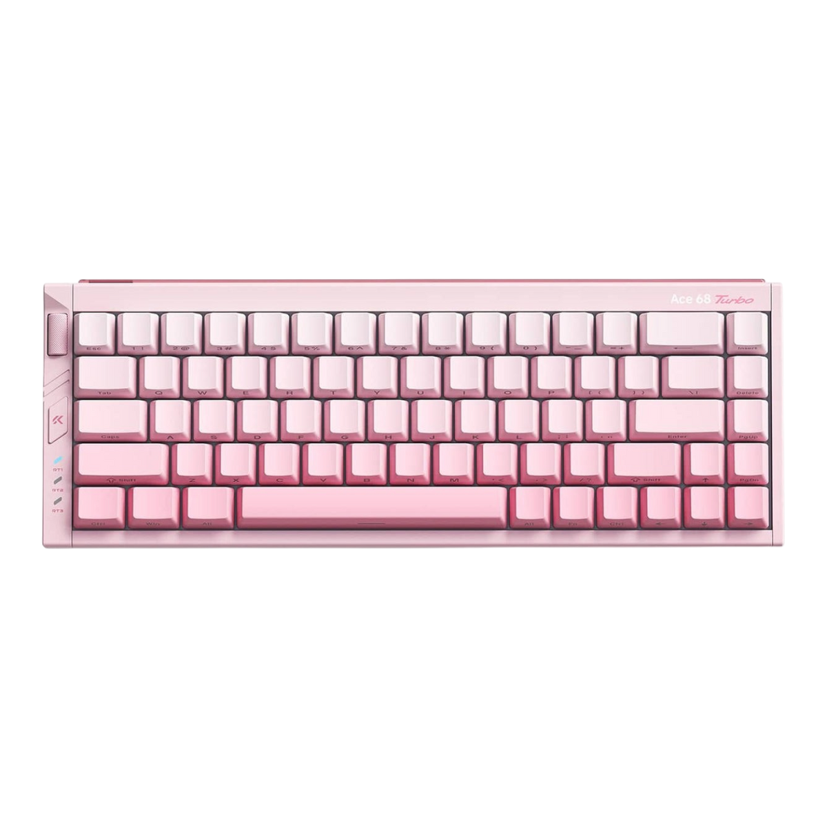 Mchose Ace 68 Turbo 65% mechanical keyboard in a soft pink aluminium case with matching pink PBT keycaps