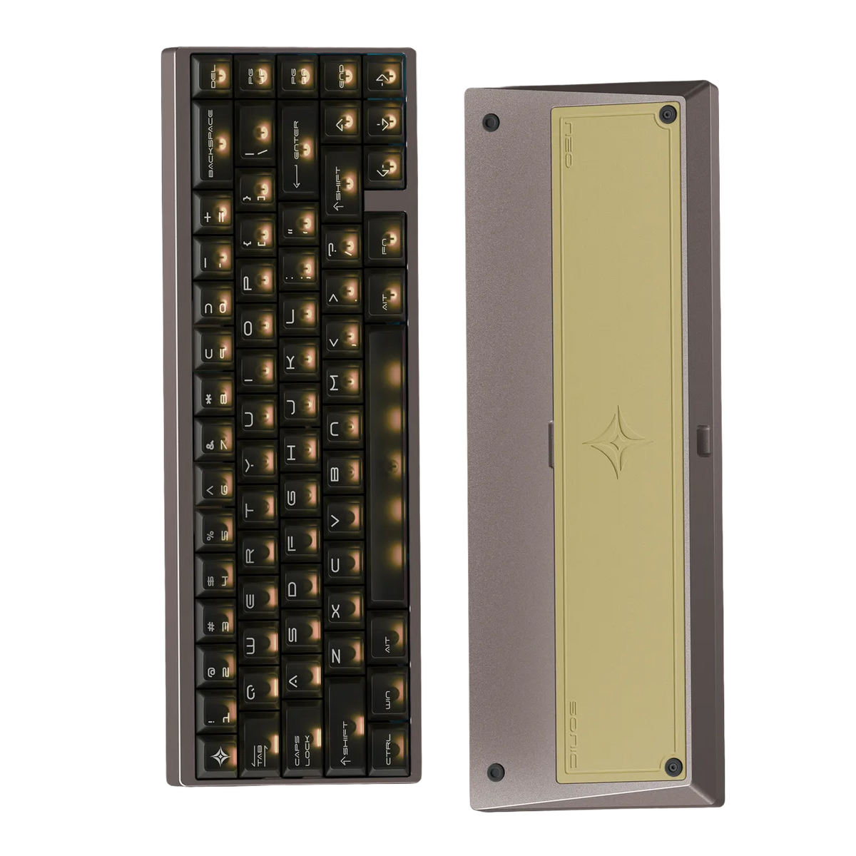 Mechanical keyboard with a metallic frame on a dark background