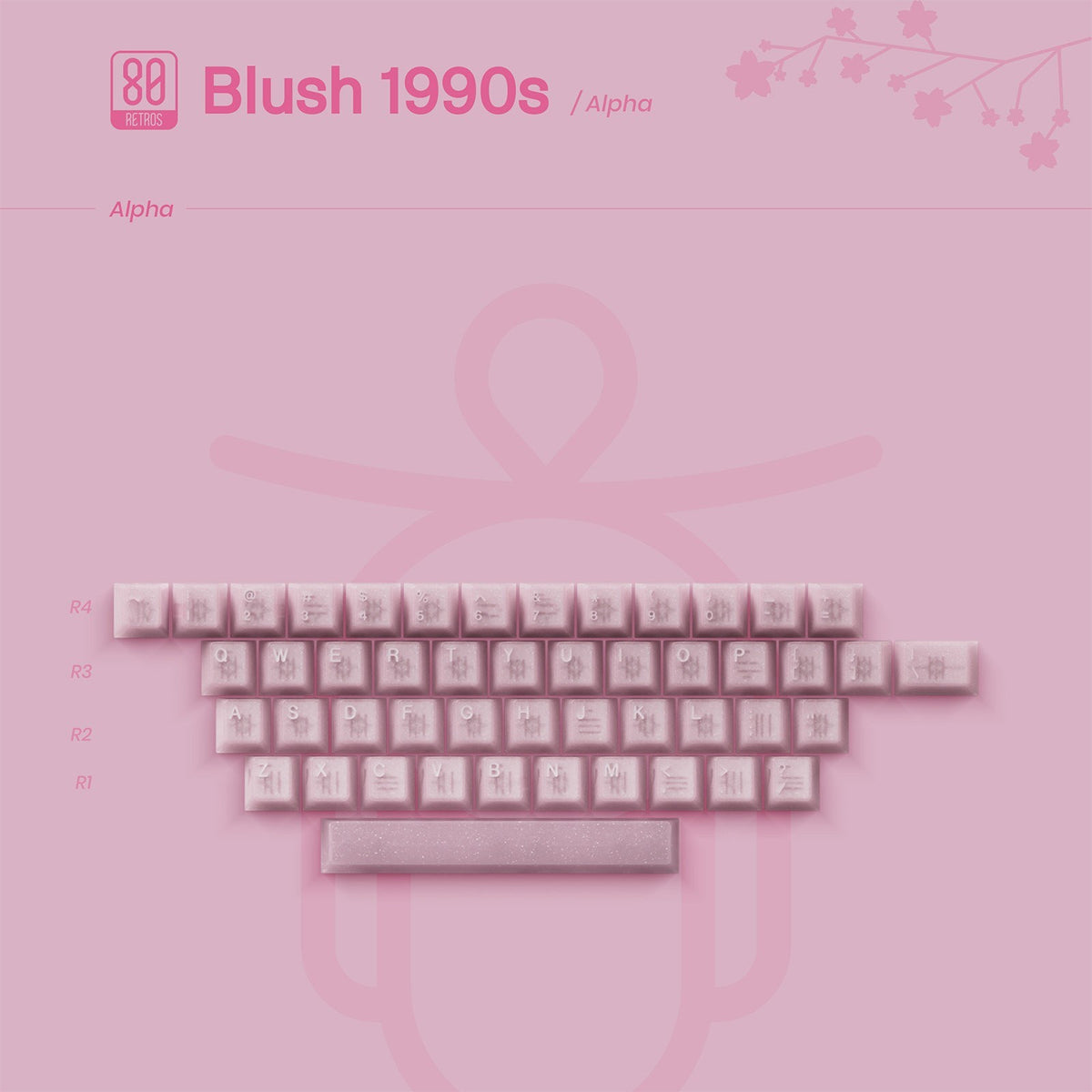 OZO Keyboards 80Retros Blush 1990s pink alpha keycap set with cherry blossom inspired Shoujo Manga aesthetic