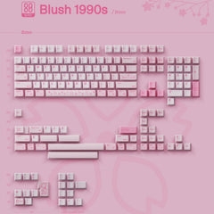 OZO Keyboards 80Retros Blush 1990s pink ABS double-shot keycap set with cherry blossom and manga-inspired legends