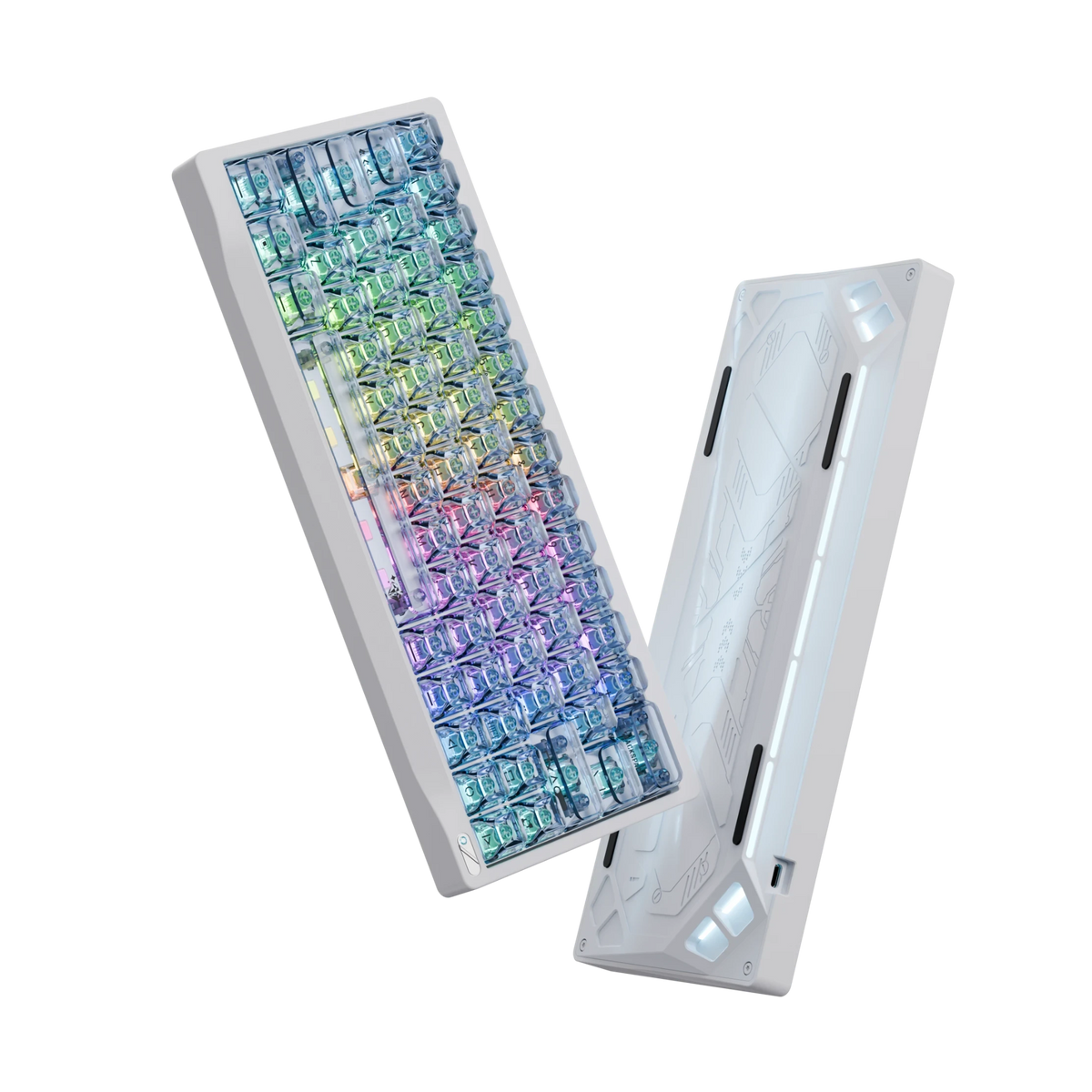 OZO Keyboards SF60 Diamond Edition hall effect keyboard with white frame and iridescent crystal keycaps