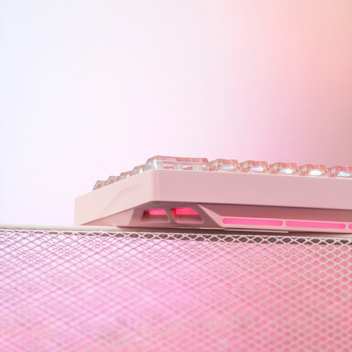 OZO Keyboards SF60 Diamond Edition pink mechanical keyboard with clear keycaps and side RGB lighting