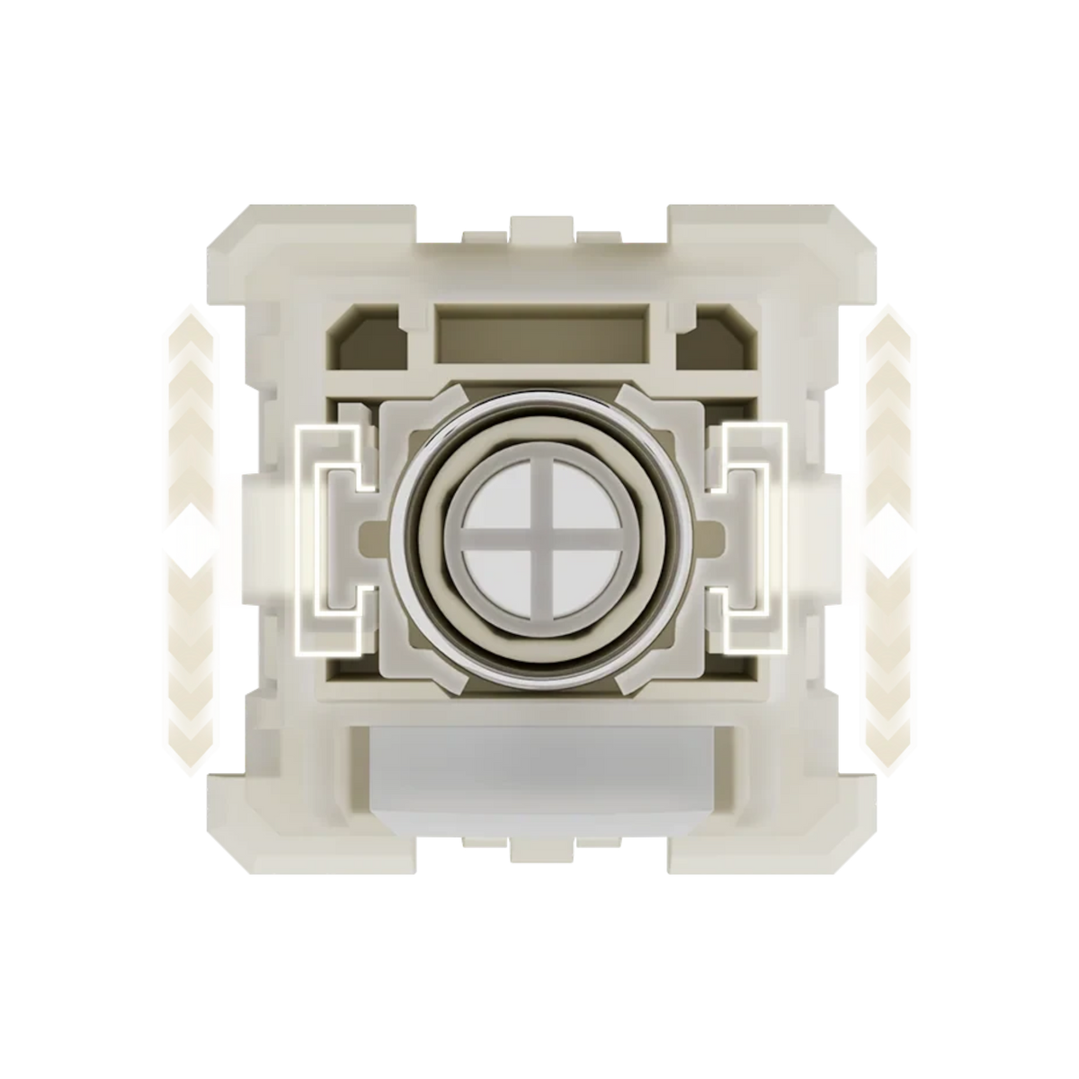 Meletrix Wuque Studio WS Flux Hall effect linear switch with an eight-sided stem and polycarbonate housing, top-down view.