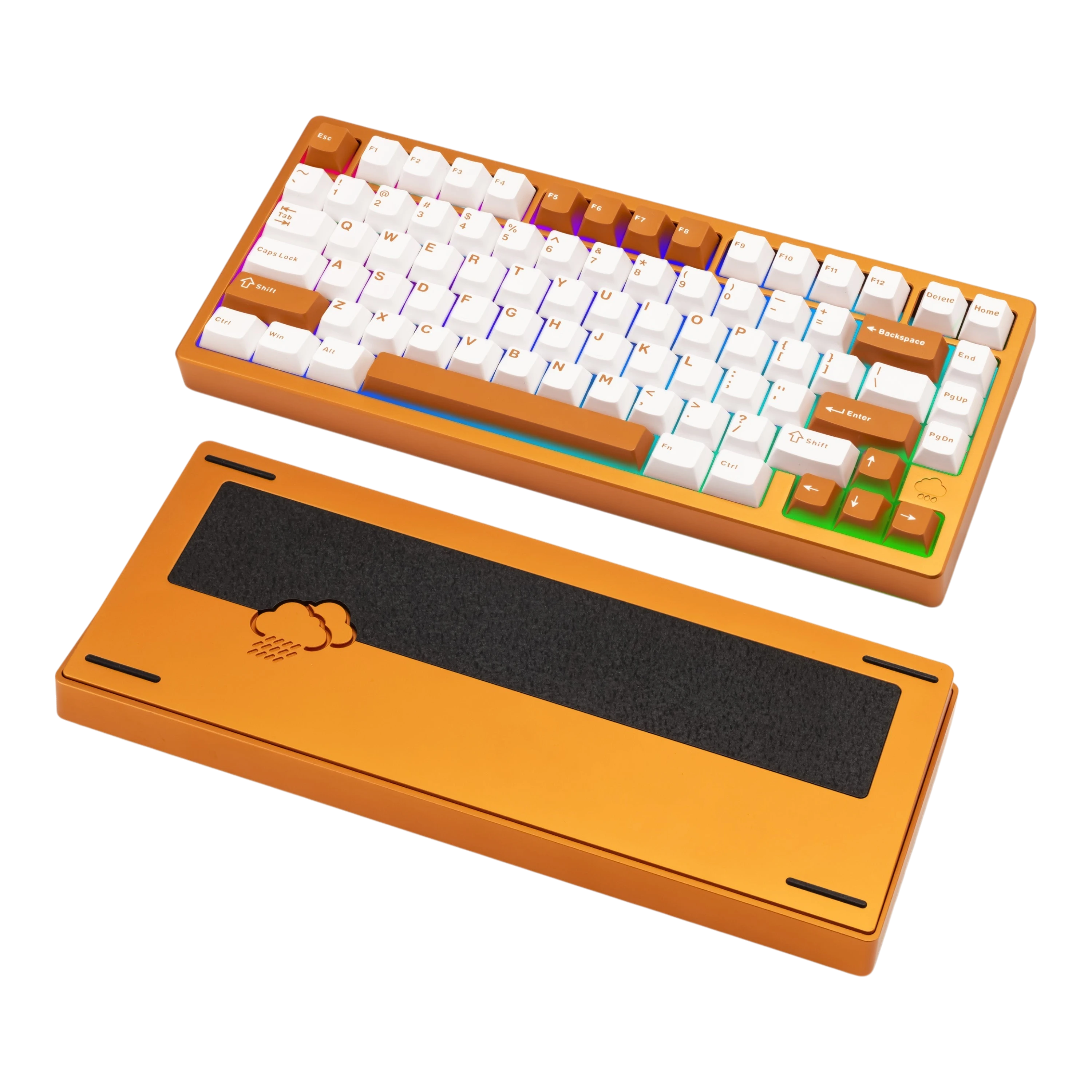 WOBKEY Rainy75 75% aluminum mechanical keyboard in orange with white and brown PBT keycaps