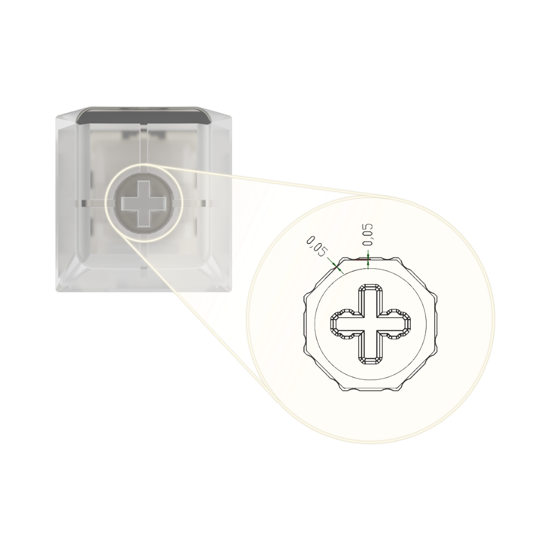 Meletrix Wuque Studio WS Flux Hall effect switch featuring an eight-sided stem design with detailed technical specifications