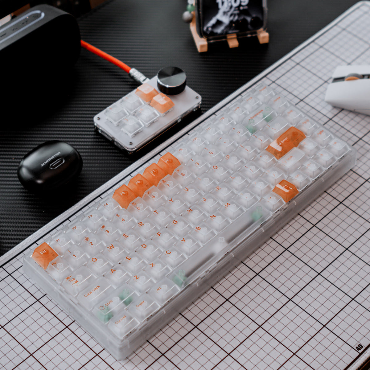 White & Orange Frosted Transparent - ISO/ANSI Keycap Set - Cherry Profile