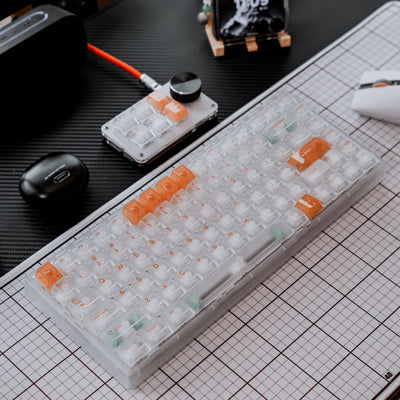 White & Orange Frosted Transparent - ISO/ANSI Keycap Set - Cherry Profile