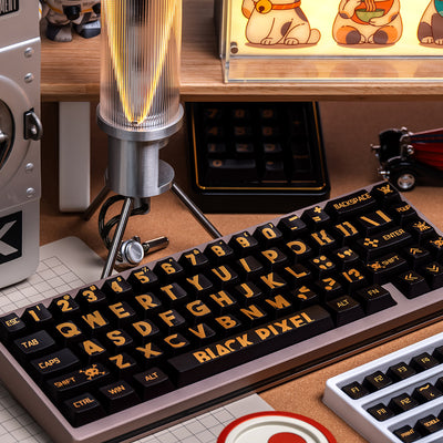 Black Gold Bold Font  - Metallic Matte PBT - ANSI Keycap Set - Cherry Profile