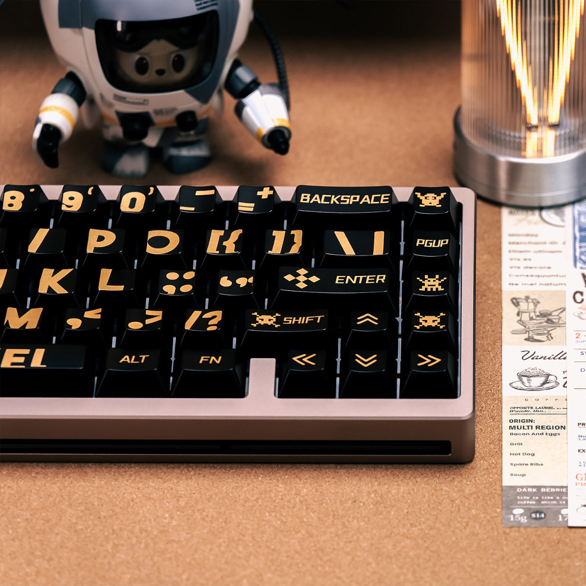 Black Gold Bold Font  - Metallic Matte PBT - ANSI Keycap Set - Cherry Profile