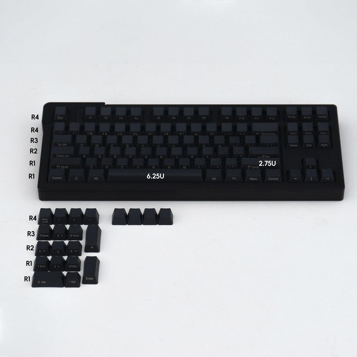 Juego de teclas de carbono negro con grabado lateral ANSI 108 Cherry