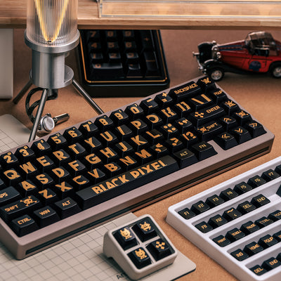 Black Gold Bold Font  - Metallic Matte PBT - ANSI Keycap Set - Cherry Profile
