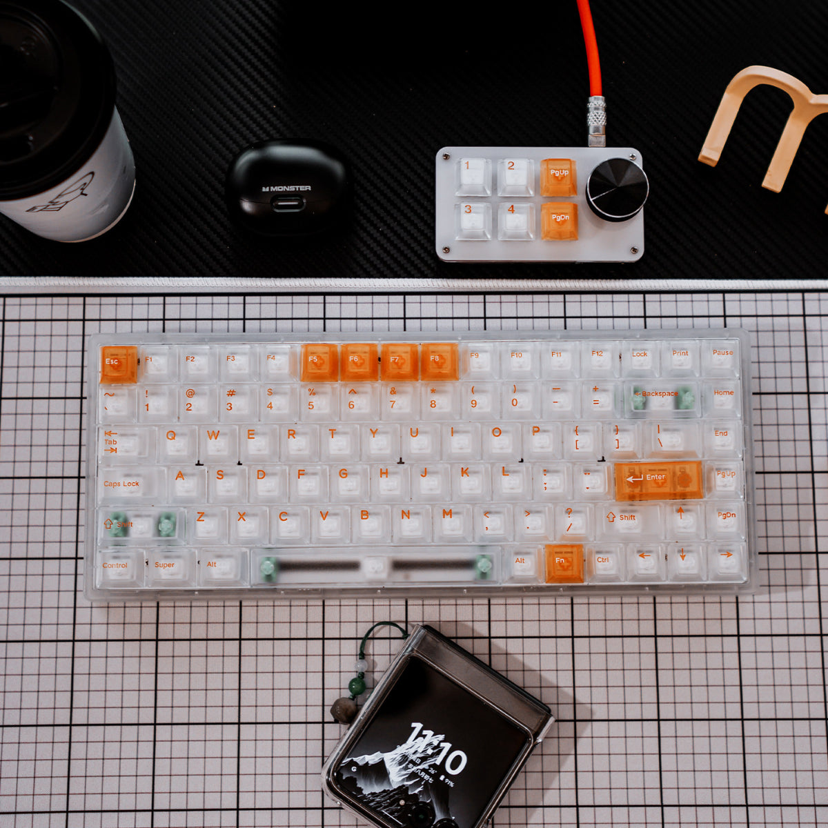 White & Orange Frosted Transparent - ISO/ANSI Keycap Set - Cherry Profile
