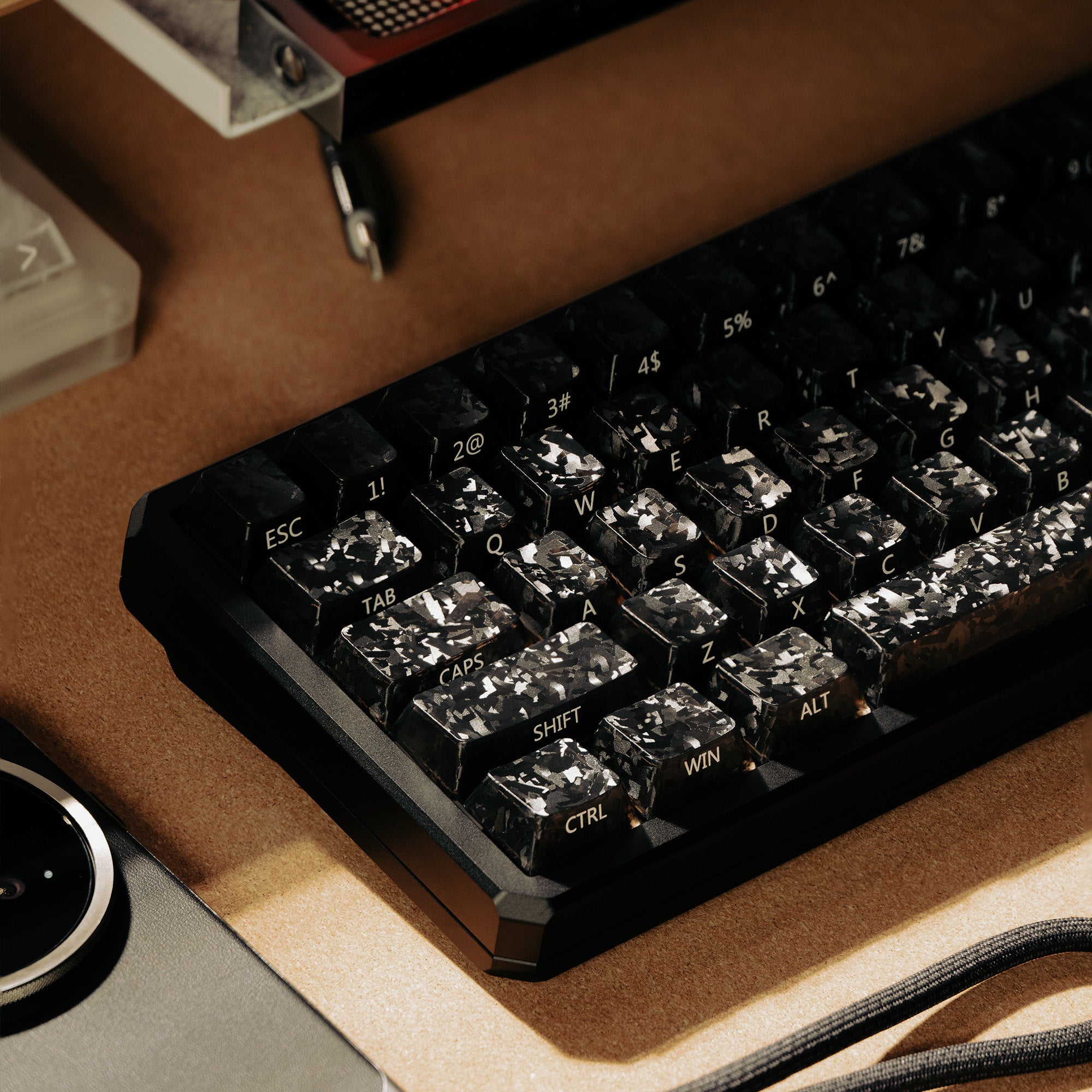 Black & White Carbon Texture Side-Print - ANSI Keycap Set - Cherry Profile