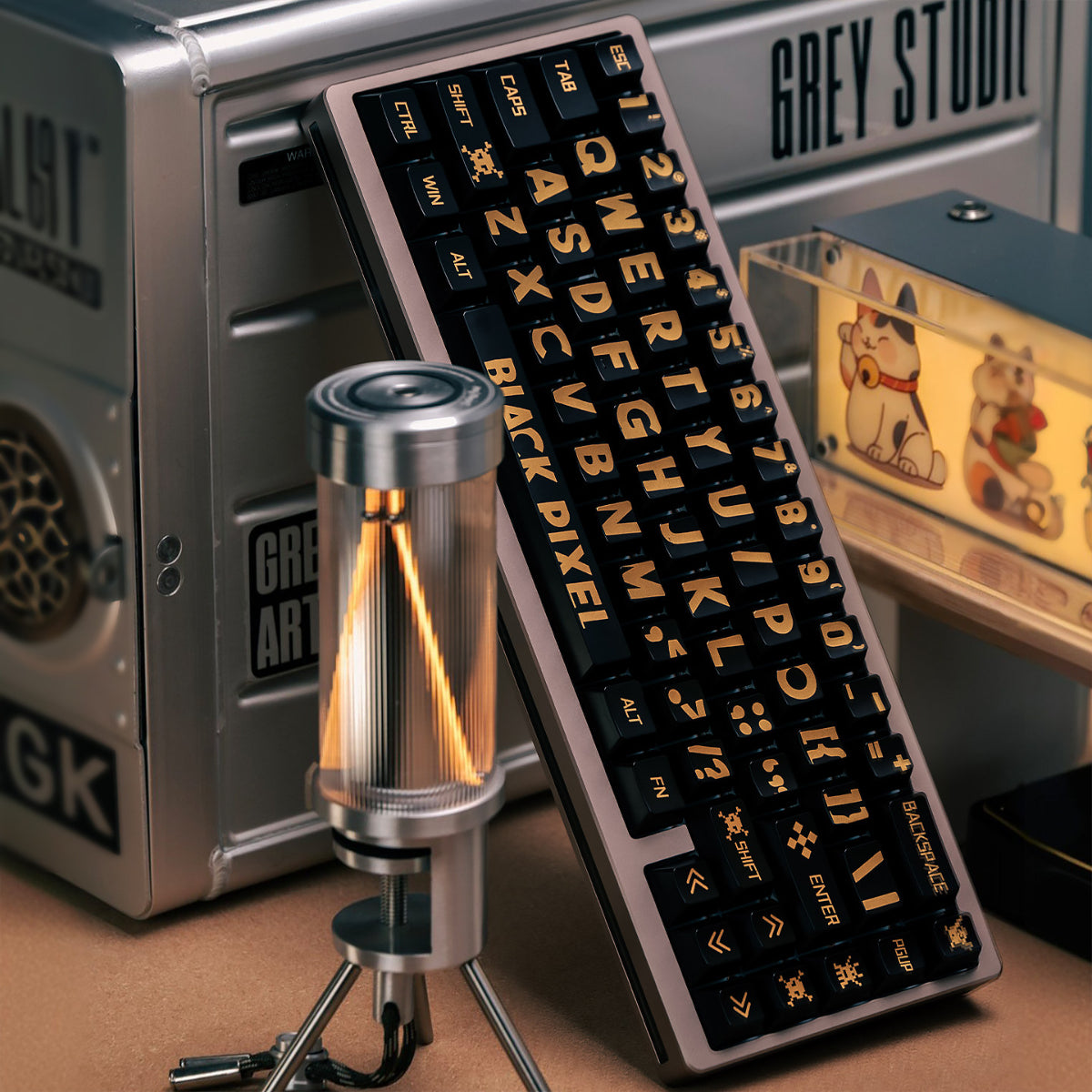 Black Gold Bold Font  - Metallic Matte PBT - ANSI Keycap Set - Cherry Profile