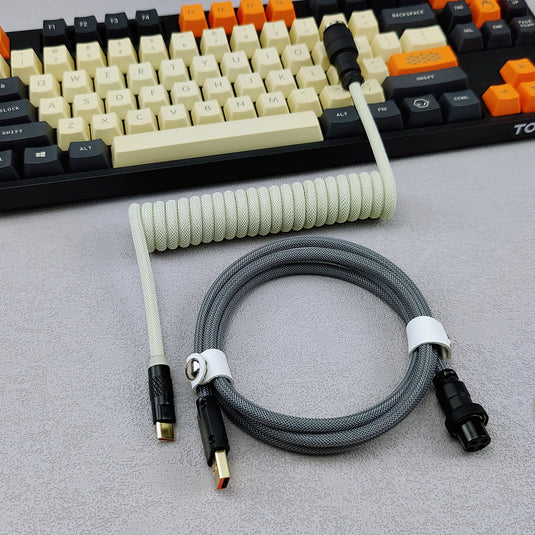 Mustard Grey - Coiled 185CM Type C USB Cable for Mechanical Gaming Keyboard