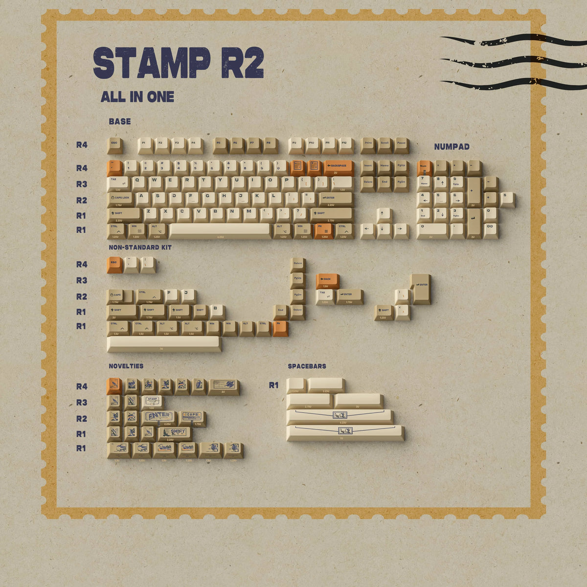 ALOHAKB - Juego de teclas Stamp R2 con perfil Cherry y tecnología PBT de sublimación de tinta 