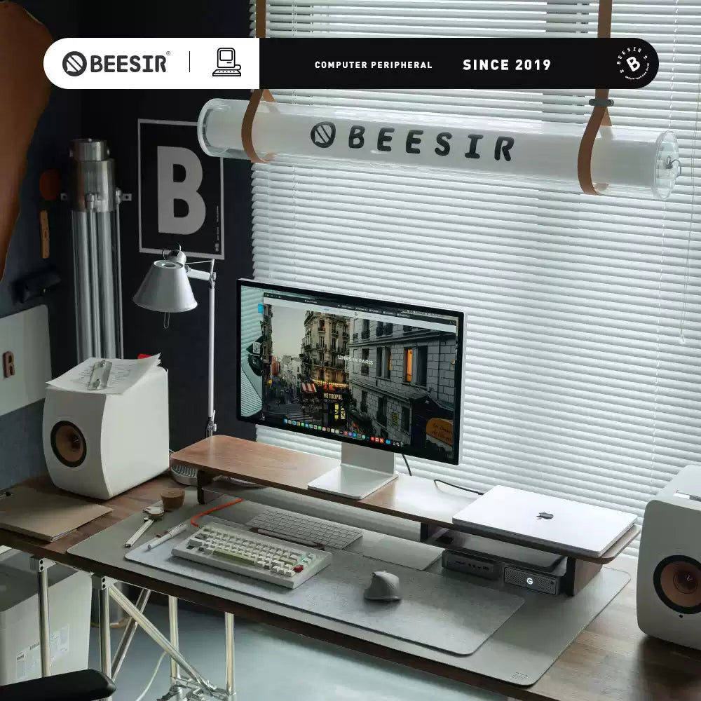 BEESIR - Soporte para monitor de madera maciza (nogal negro y haya) 