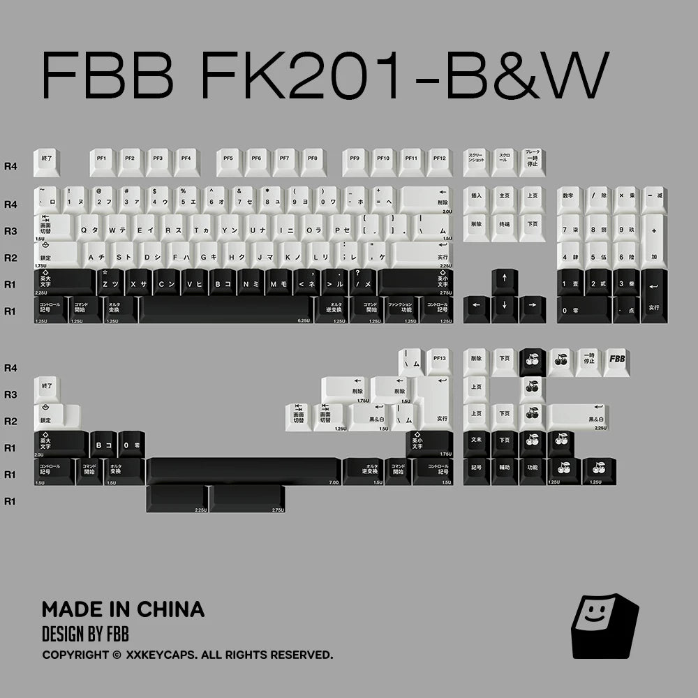 FBB - FK201 Retro Style PBT ANSI/ISO Keycap Set – Japanese Katakana N9 9009
