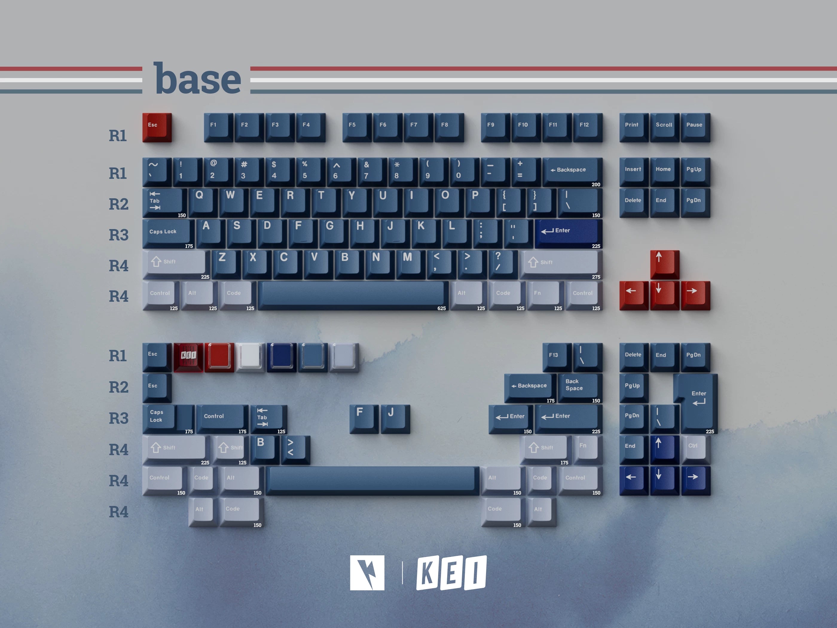 Keykobo - R-W-B ABS Double-Shot ANSI/ISO Keycap Set