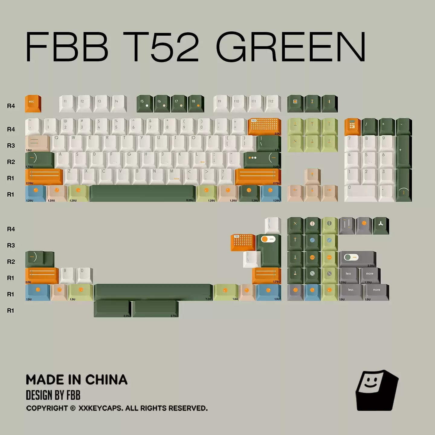 FBB - T52 Green Designer Minimalist PBT ANSI/ISO Keycap Set