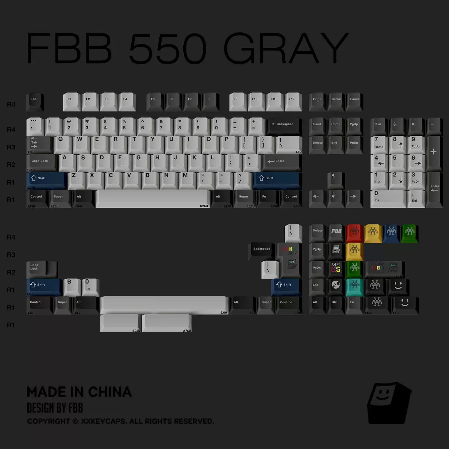 FBB -  550 Gray Retro PBT Keycap Set 145-Key - ANSI/ISO