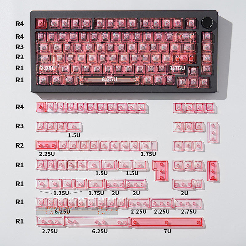 Rosa transparentes Tastenkappenset – Cherry-Profil Dye-Sub PBT-Tastenkappen