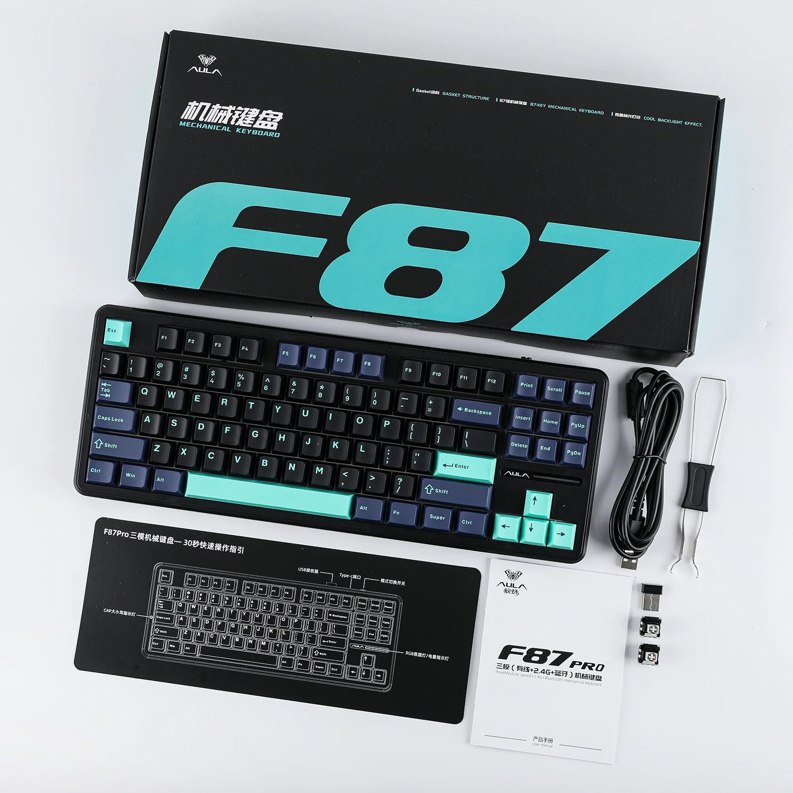 AULA F87 Pro - Teclado mecánico trimodo TKL 