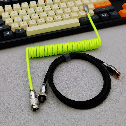 Green/Black - Coiled 185CM Type C USB Cable