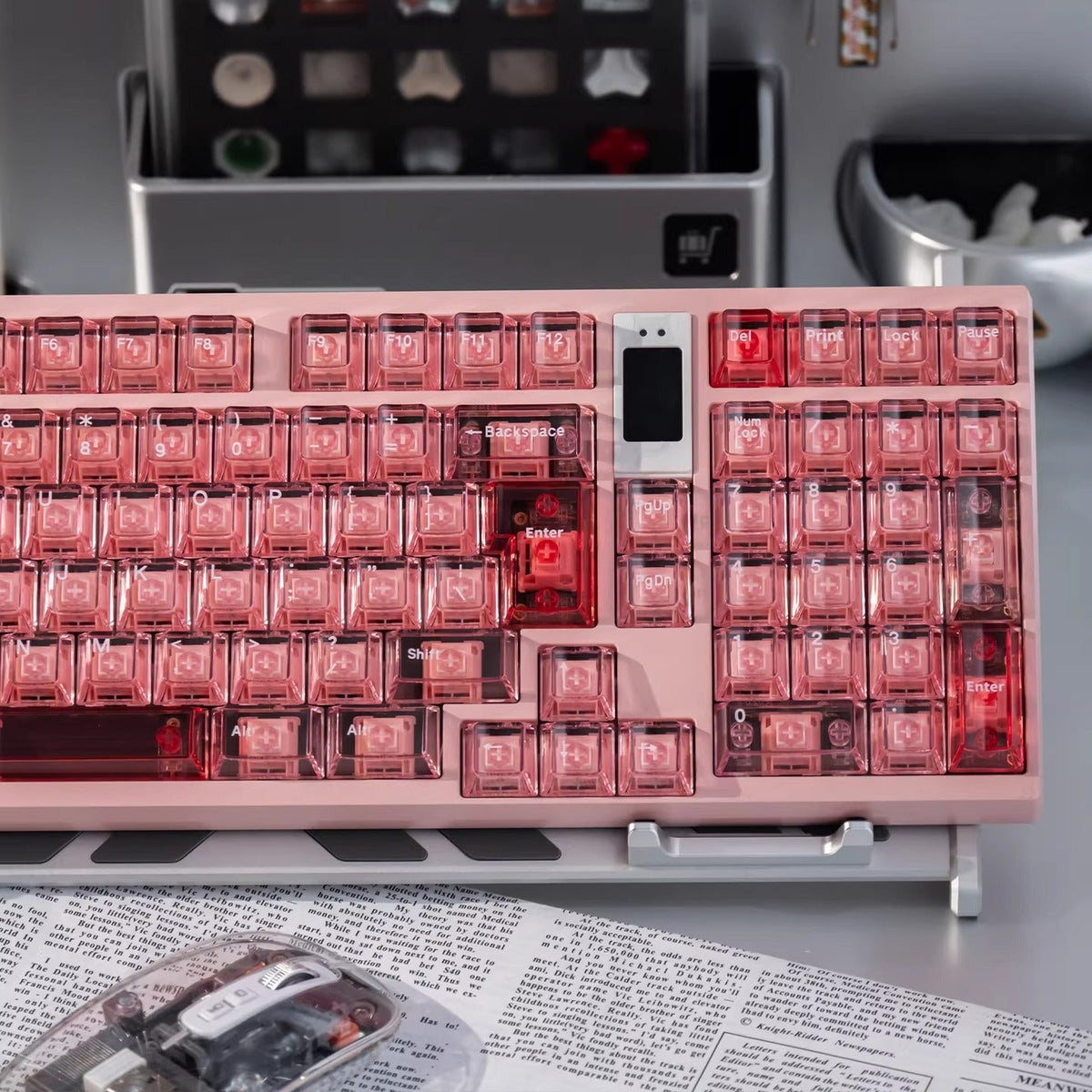 Rosa transparentes Tastenkappenset – Cherry-Profil Dye-Sub PBT-Tastenkappen