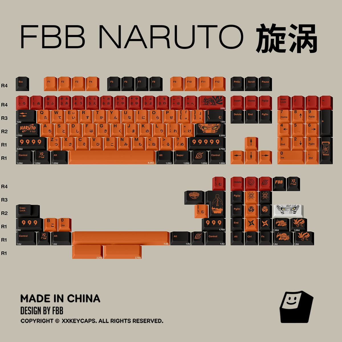 FBB - Uzumaki Naruto PBT Keycap Set – 144-Key ANSI/ISO